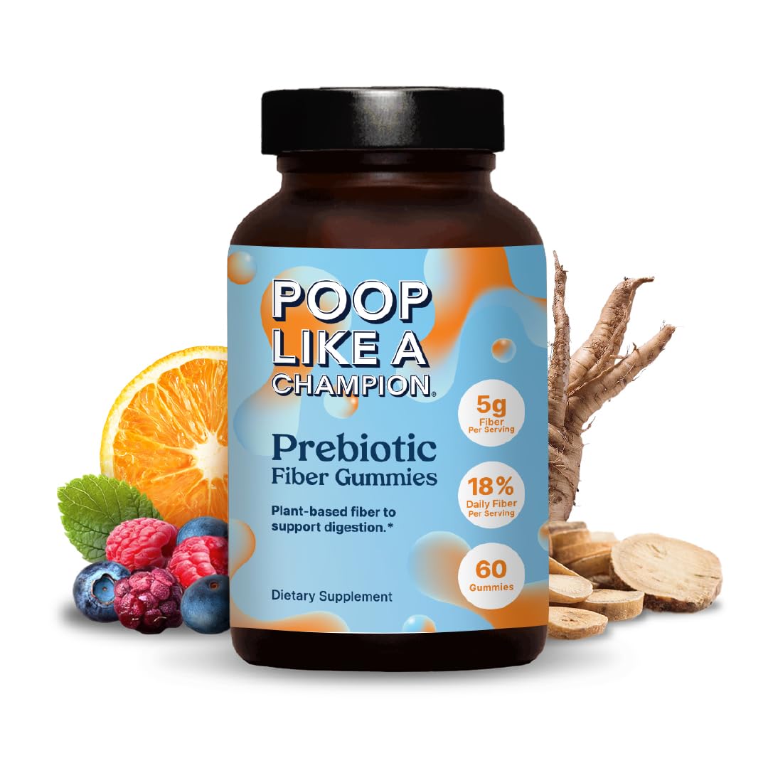 Poop Like a Champion Fiber Gummies – 5g Fiber per Serving, Non-GMO, Vegan, Digestive Support, 60 Pieces per Bottle - PrimeBioHealth - canada supplements