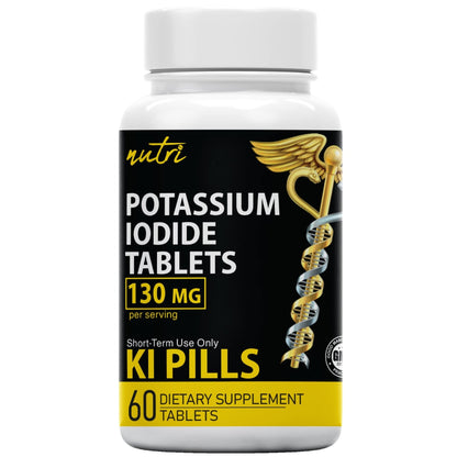Potassium Iodide Tablets 130 mg - (60 Tablets) 10 Year Shelf-Life EXP 2034 to 2035 - Ki Pills - Yoduro de potasio - Nutri Supplements - 3rd Party Tested - PrimeBioHealth - canada supplements