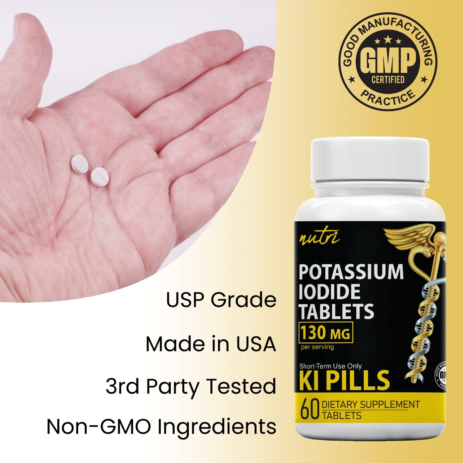 Potassium Iodide Tablets 130 mg (Pack of 2) - (120 Tablets) 10 Year Shelf-Life EXP 2034 to 2035 - Ki Pills - Yoduro de potasio - Nutri Supplements - PrimeBioHealth - canada supplements