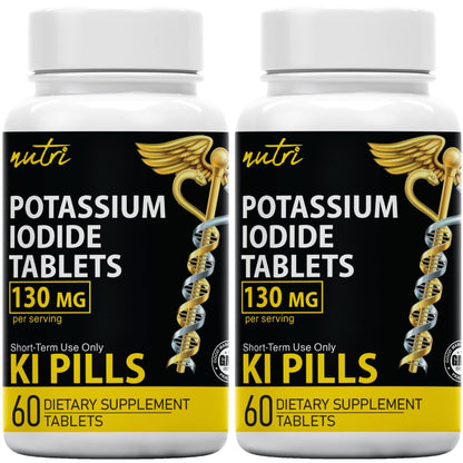 Potassium Iodide Tablets 130 mg (Pack of 2) - (120 Tablets) 10 Year Shelf-Life EXP 2034 to 2035 - Ki Pills - Yoduro de potasio - Nutri Supplements - PrimeBioHealth - canada supplements