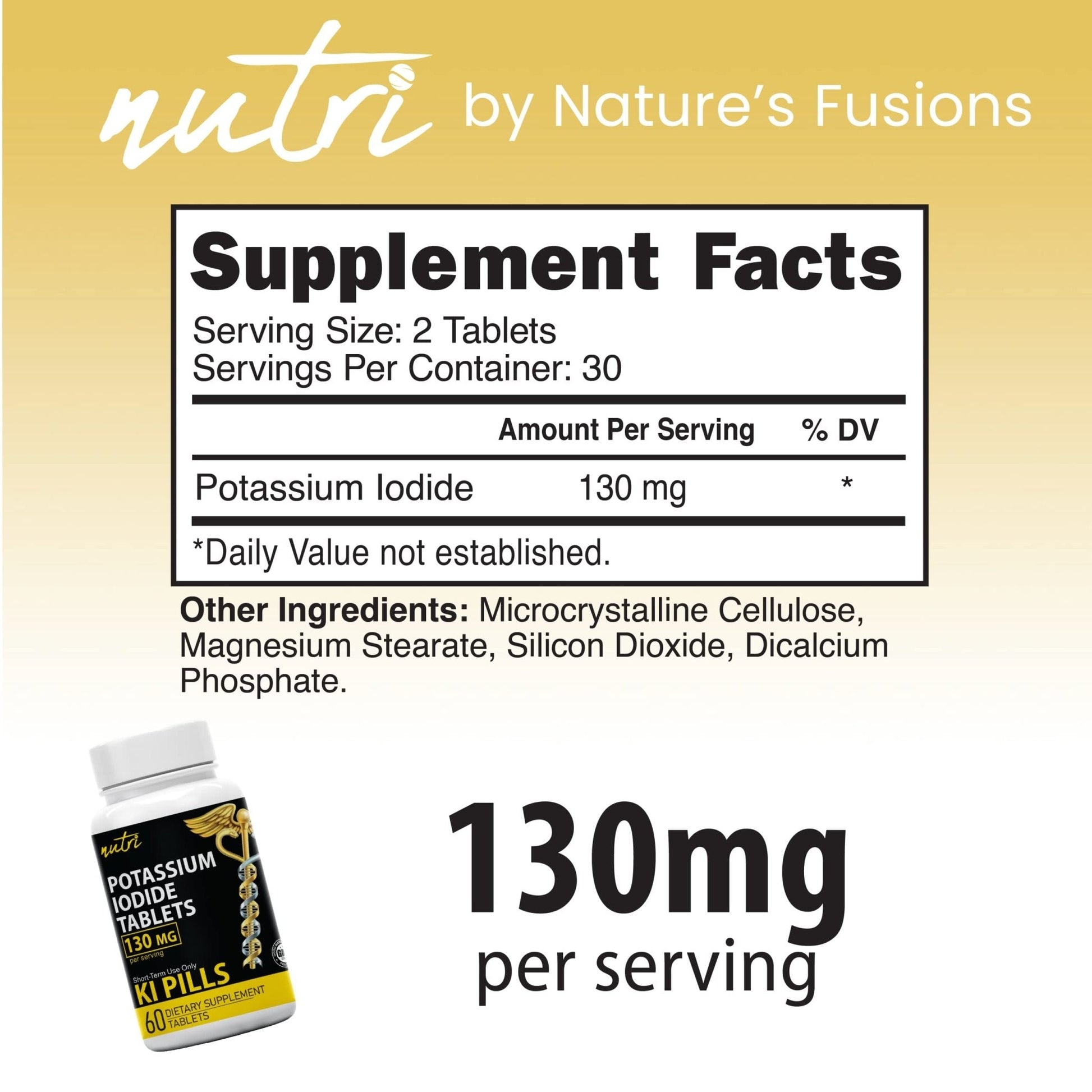 Potassium Iodide Tablets 130 mg (Pack of 2) - (120 Tablets) 10 Year Shelf-Life EXP 2034 to 2035 - Ki Pills - Yoduro de potasio - Nutri Supplements - PrimeBioHealth - canada supplements