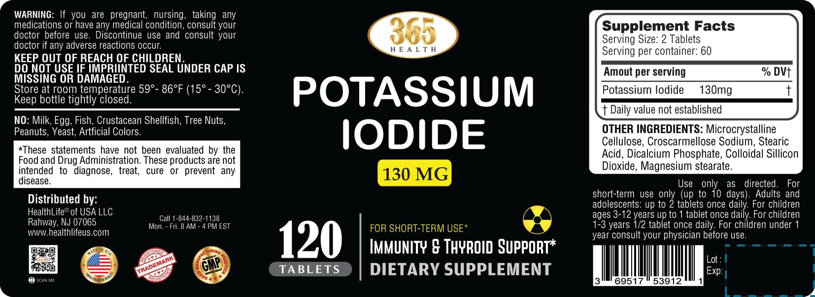 Potassium Iodide130 mg - KI Tablets- Potassium130 mg - USA Made Potassium Iodine Pills YODO Naciente - PrimeBioHealth - canada supplements