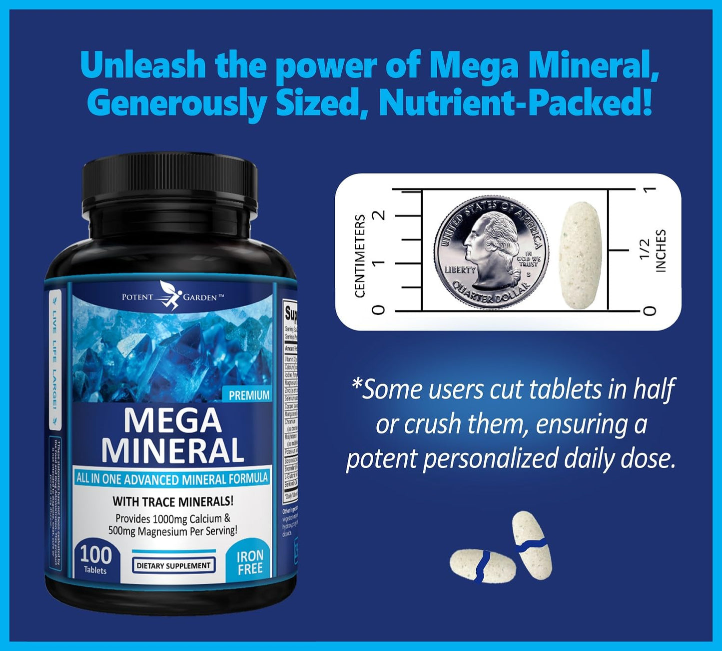 Potent Garden Mega Mineral Supplement Complete Mineral Complex with Calcium Magnesium Zinc Potassium Boron Selenium Chromium & 72 Trace - PrimeBioHealth - canada supplements