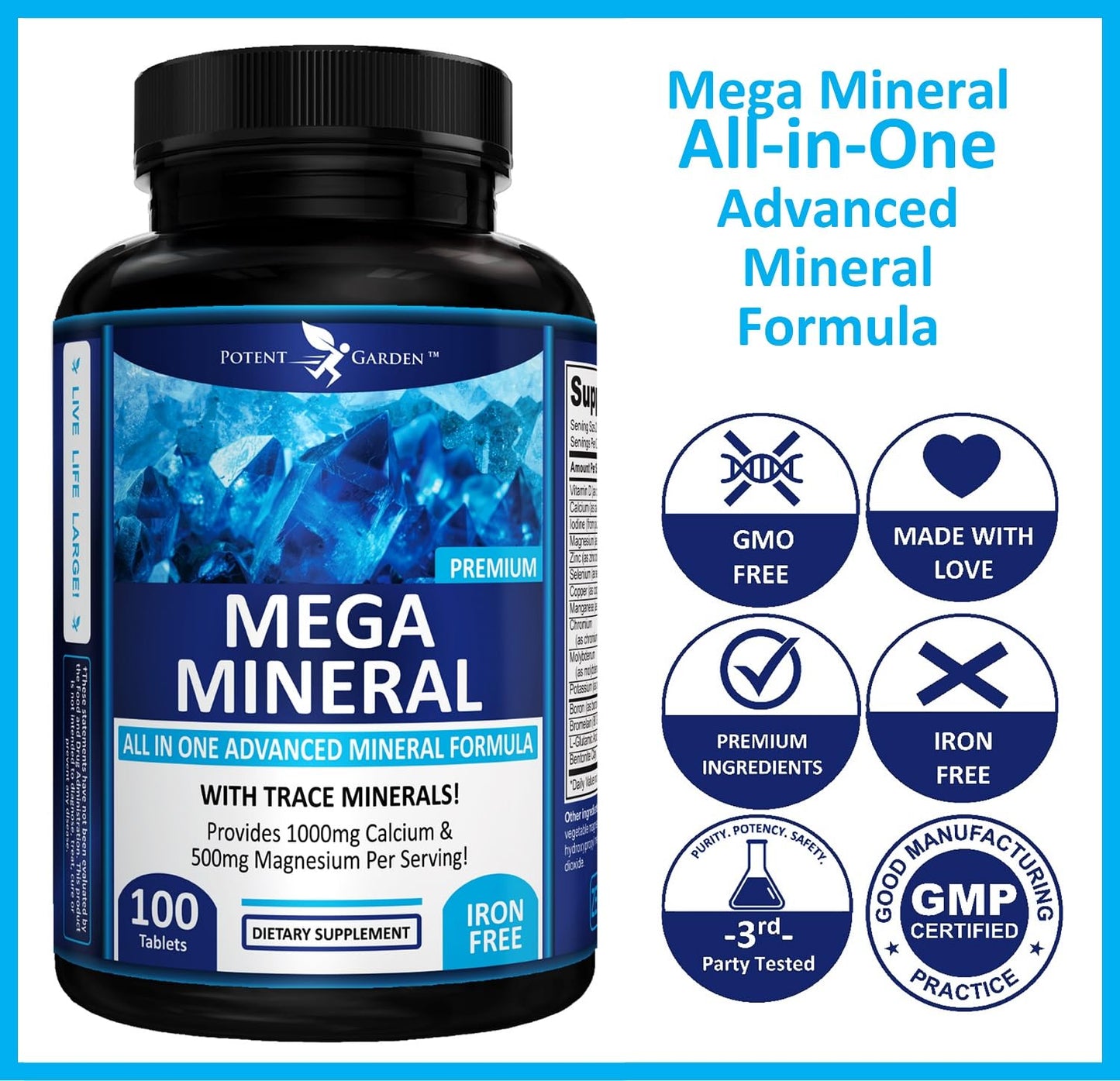 Potent Garden Mega Mineral Supplement Complete Mineral Complex with Calcium Magnesium Zinc Potassium Boron Selenium Chromium & 72 Trace - PrimeBioHealth - canada supplements