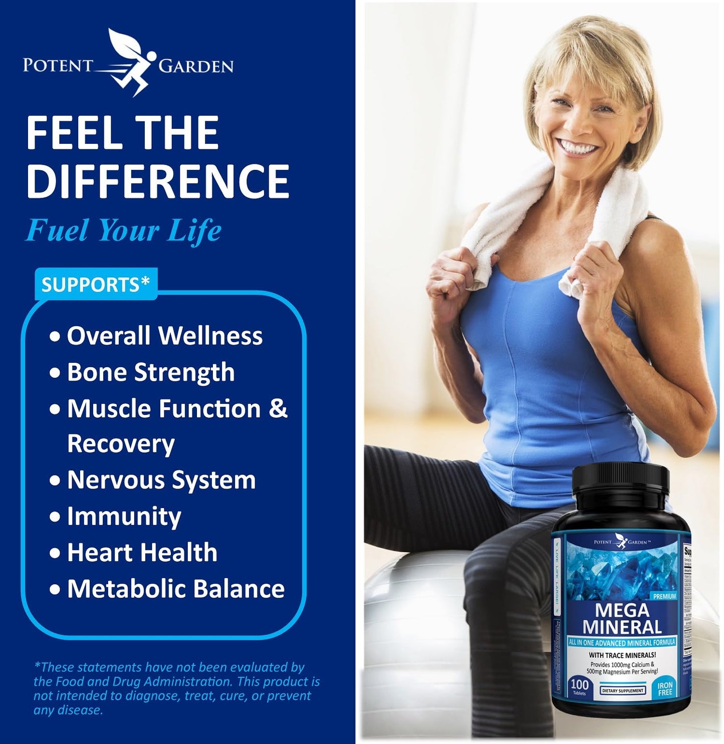 Potent Garden Mega Mineral Supplement Complete Mineral Complex with Calcium Magnesium Zinc Potassium Boron Selenium Chromium & 72 Trace - PrimeBioHealth - canada supplements