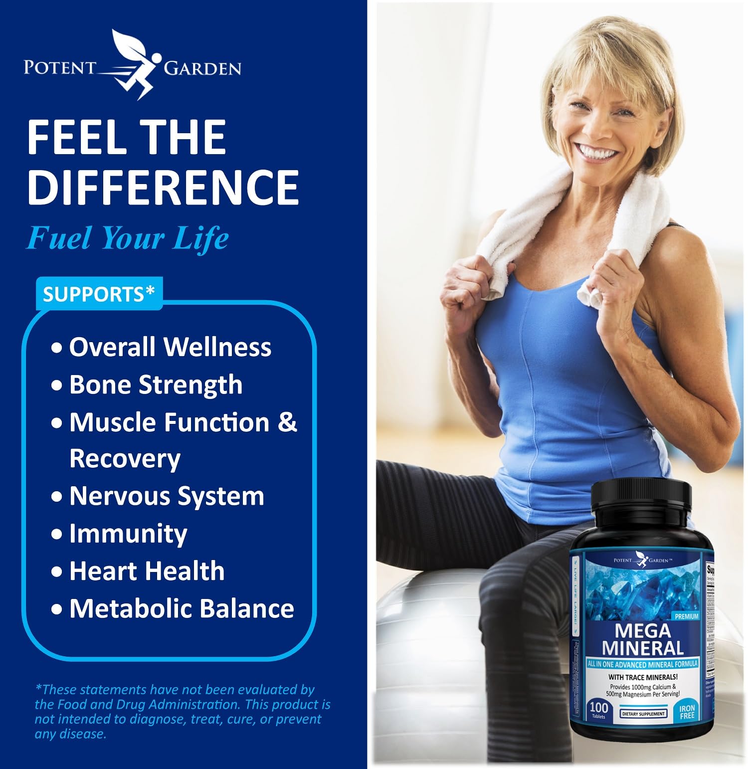 Potent Garden Mega Mineral Supplement Complete Mineral Complex with Calcium Magnesium Zinc Potassium Boron Selenium Chromium & 72 Trace - PrimeBioHealth - canada supplements