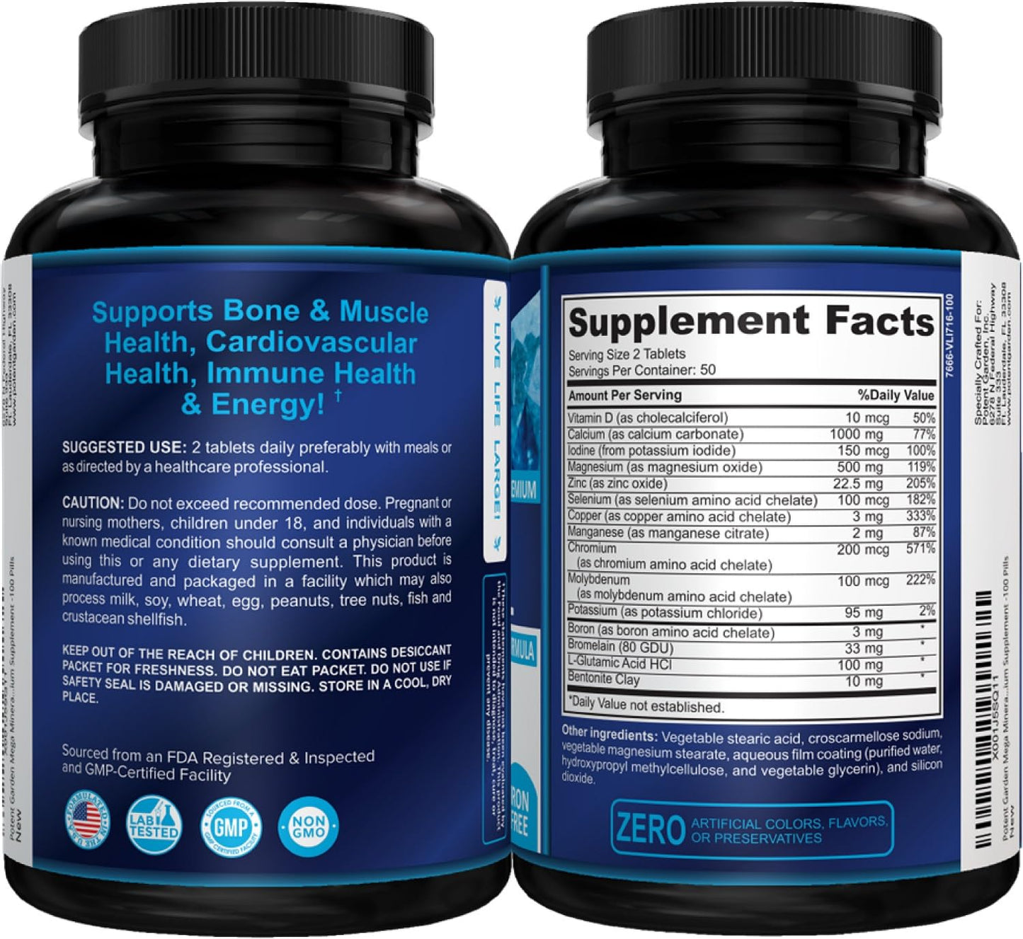 Potent Garden Mega Mineral Supplement Complete Mineral Complex with Calcium Magnesium Zinc Potassium Boron Selenium Chromium & 72 Trace - PrimeBioHealth - canada supplements