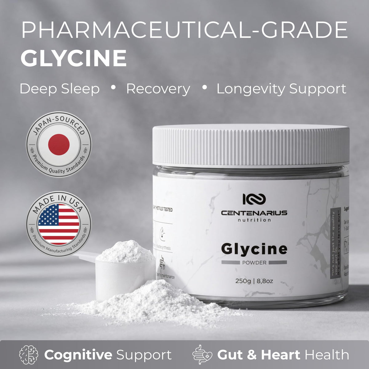 Premium Glycine Powder 250g | Amino Acids Supplement for Post Workout Muscle Recovery, Digestion, Sleep Aid + More - Vegan, Additive-Free - PrimeBioHealth - canada supplements