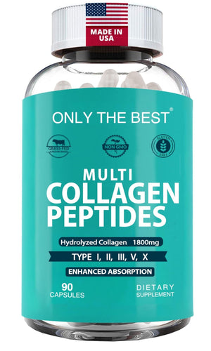 Premium Multi Collagen Peptides Capsules 1800mg - Types I, II, III, V, X To Support Skin, Hair, Nails - Helps Bones, Joints, Muscles, & Digestive Health - PrimeBioHealth - canada supplements