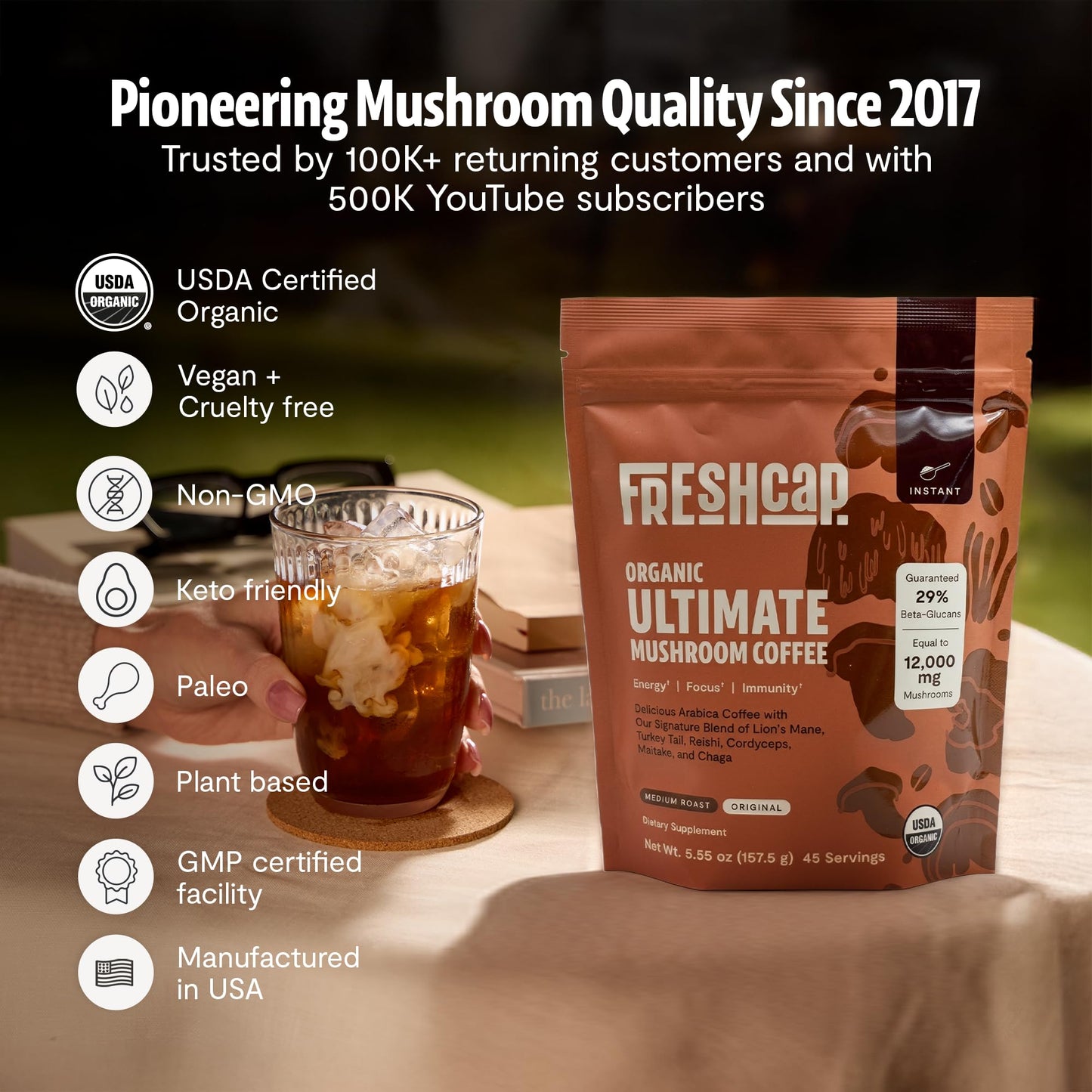 Premium Organic Mushroom Coffee – 12:1 Fruiting Body Extract – 29% Beta-Glucans – Smooth Tasting, 3rd-Party Tested for Clean Energy, No Jitters, Focus, Immune Support (15 Servings) - PrimeBioHealth - canada supplements