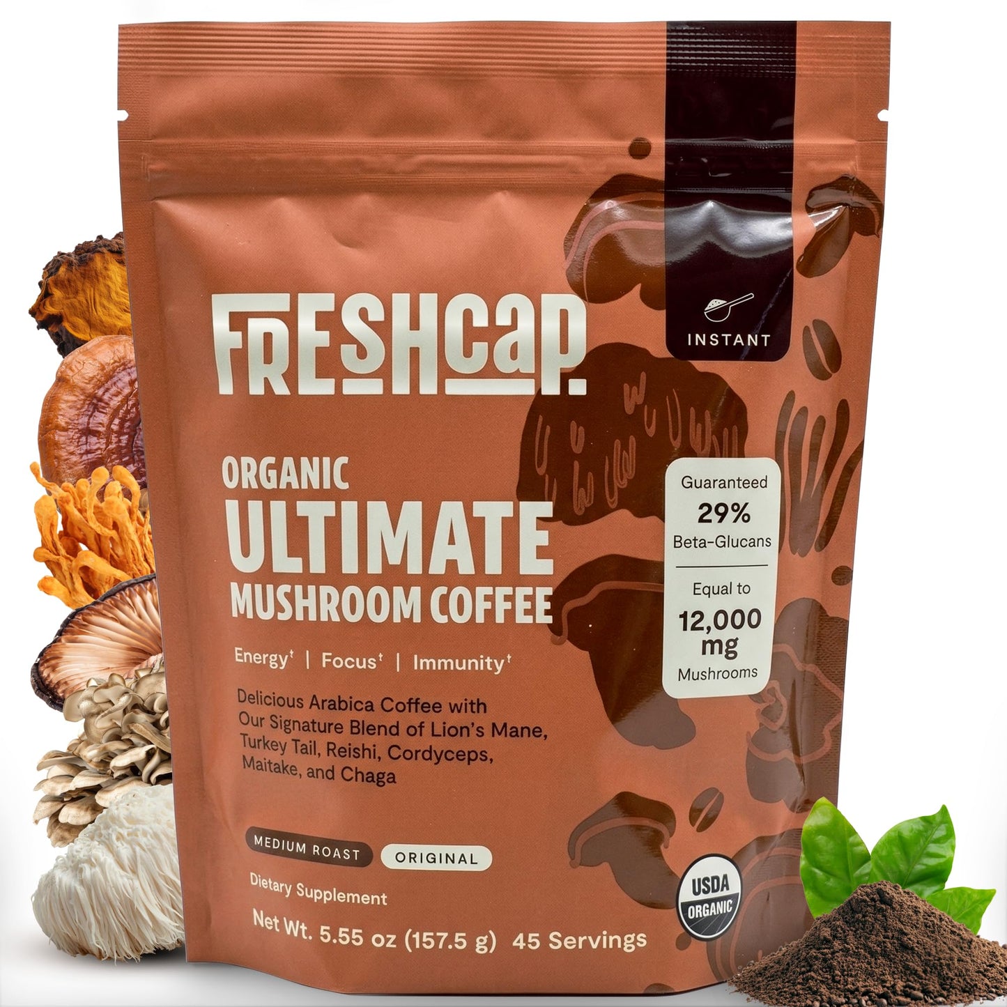Premium Organic Mushroom Coffee – 12:1 Fruiting Body Extract – 29% Beta-Glucans – Smooth Tasting, 3rd-Party Tested for Clean Energy, No Jitters, Focus, Immune Support (15 Servings) - PrimeBioHealth - canada supplements