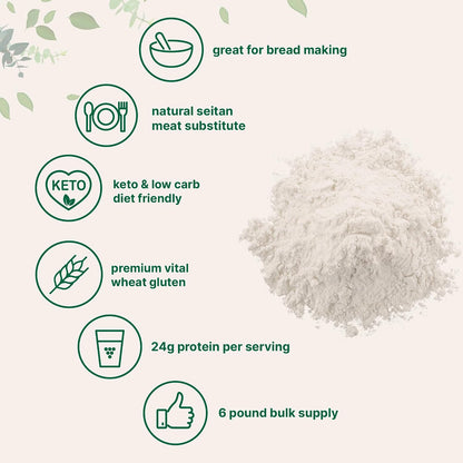 Premium Vital Wheat Gluten, 6lbs Powder | Great for Bread Making & Seitan | 24g High Protein Per Serving | Low Carb Baking Flour | Plant Based | Vegan & Keto Friendly | Non-GMO - PrimeBioHealth - canada supplements