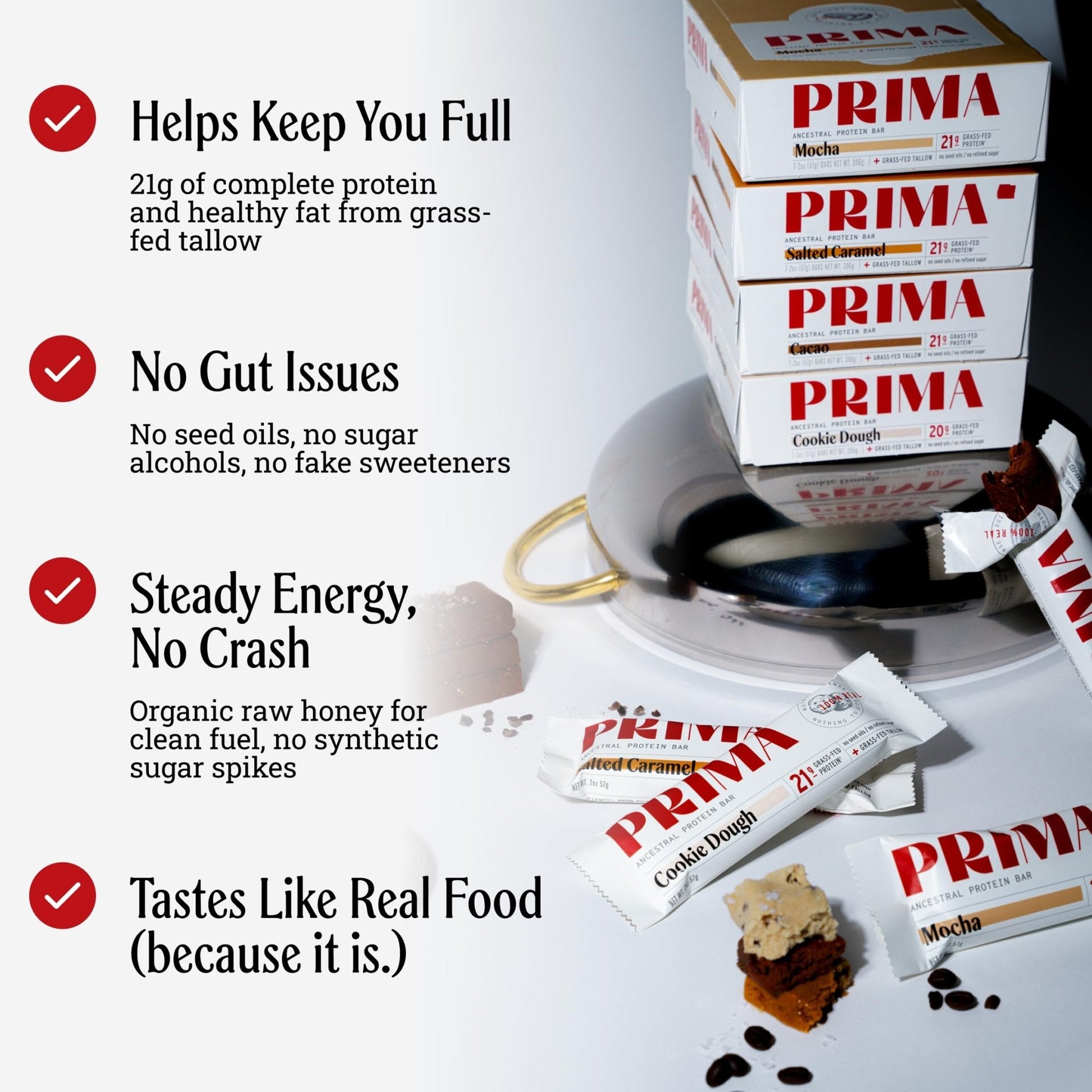 PRIMA Cookie Dough Protein Bar | 21g Grass Fed Whey and Collagen | No Seed Oils, No Preservatives, Raw Honey Sweetened | 7 Pack - PrimeBioHealth - canada supplements