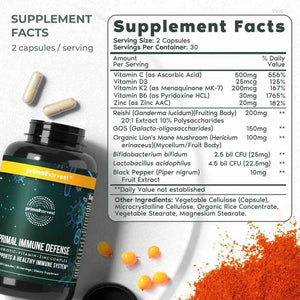 Primal Harvest Immune Defense 10-in-1 Supplement with Probiotics, Zinc, and Vitamins C, D3, K2, B6 Daily Immune Support for Adults