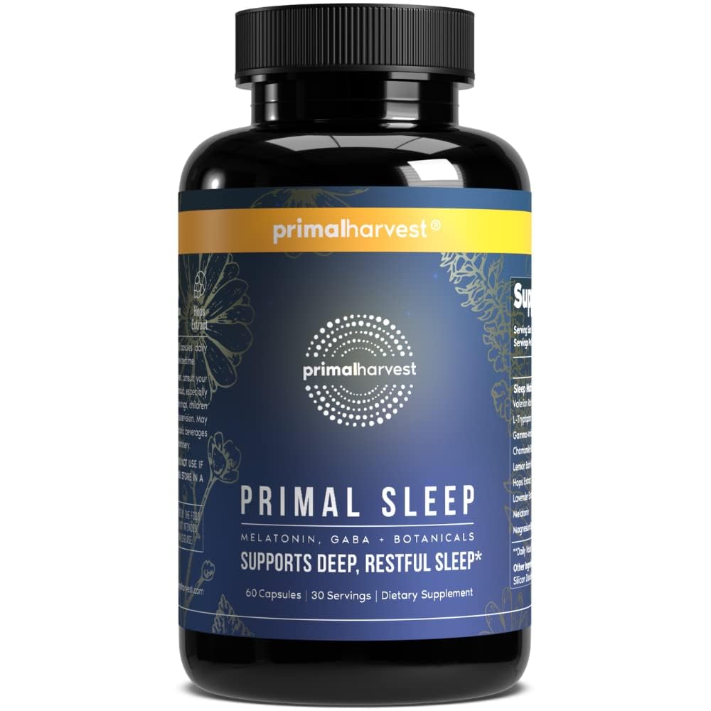 Primal Harvest Primal Sleep Support Supplement for Adults with Melatonin, GABA, Valerian Root, L-Tryptophan, Magnesium Bisglycinate Chelate - PrimeBioHealth - canada supplements