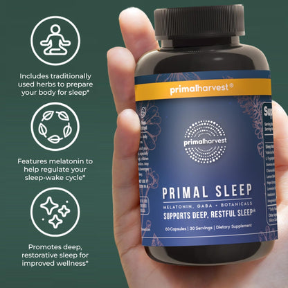 Primal Harvest Primal Sleep Support Supplement for Adults with Melatonin, GABA, Valerian Root, L-Tryptophan, Magnesium Bisglycinate Chelate - PrimeBioHealth - canada supplements