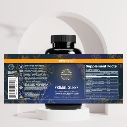 Primal Harvest Primal Sleep Support Supplement for Adults with Melatonin, GABA, Valerian Root, L-Tryptophan, Magnesium Bisglycinate Chelate - PrimeBioHealth - canada supplements