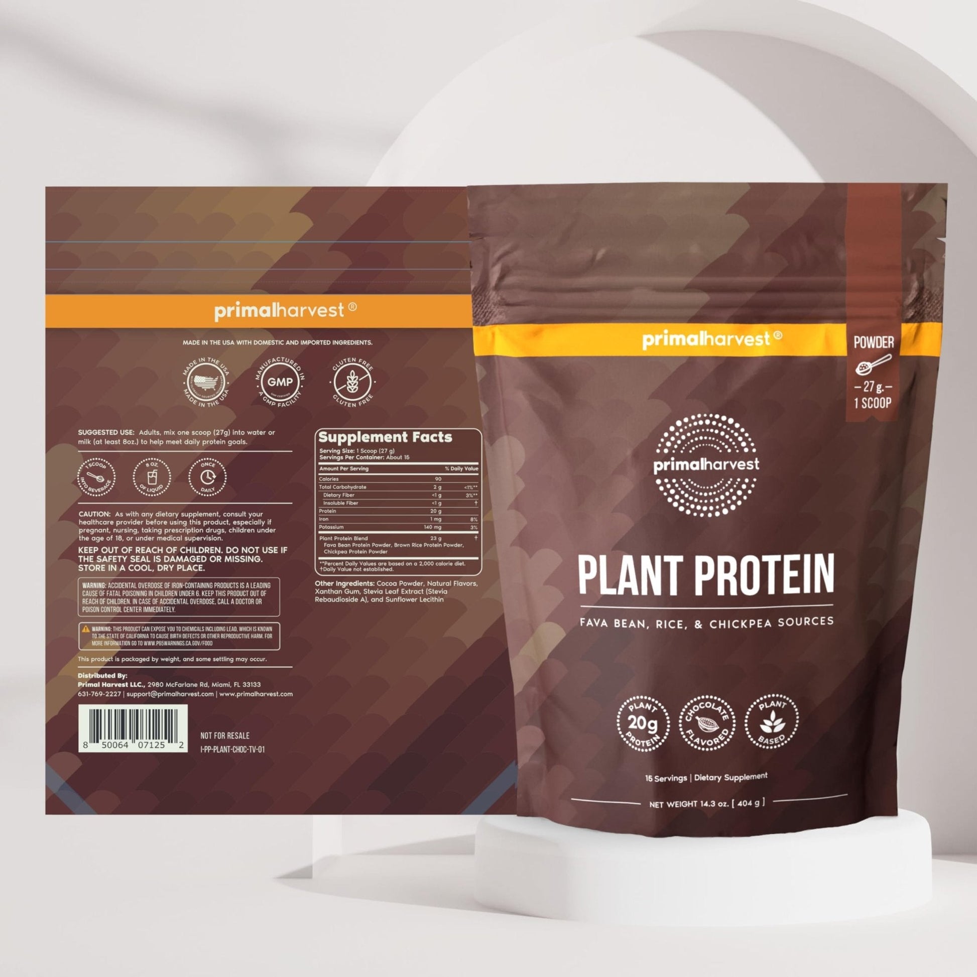 Primal Harvest Protein - Vegan Chocolate Protein Powder, Gluten & Dairy Free - PrimeBioHealth - canada supplements