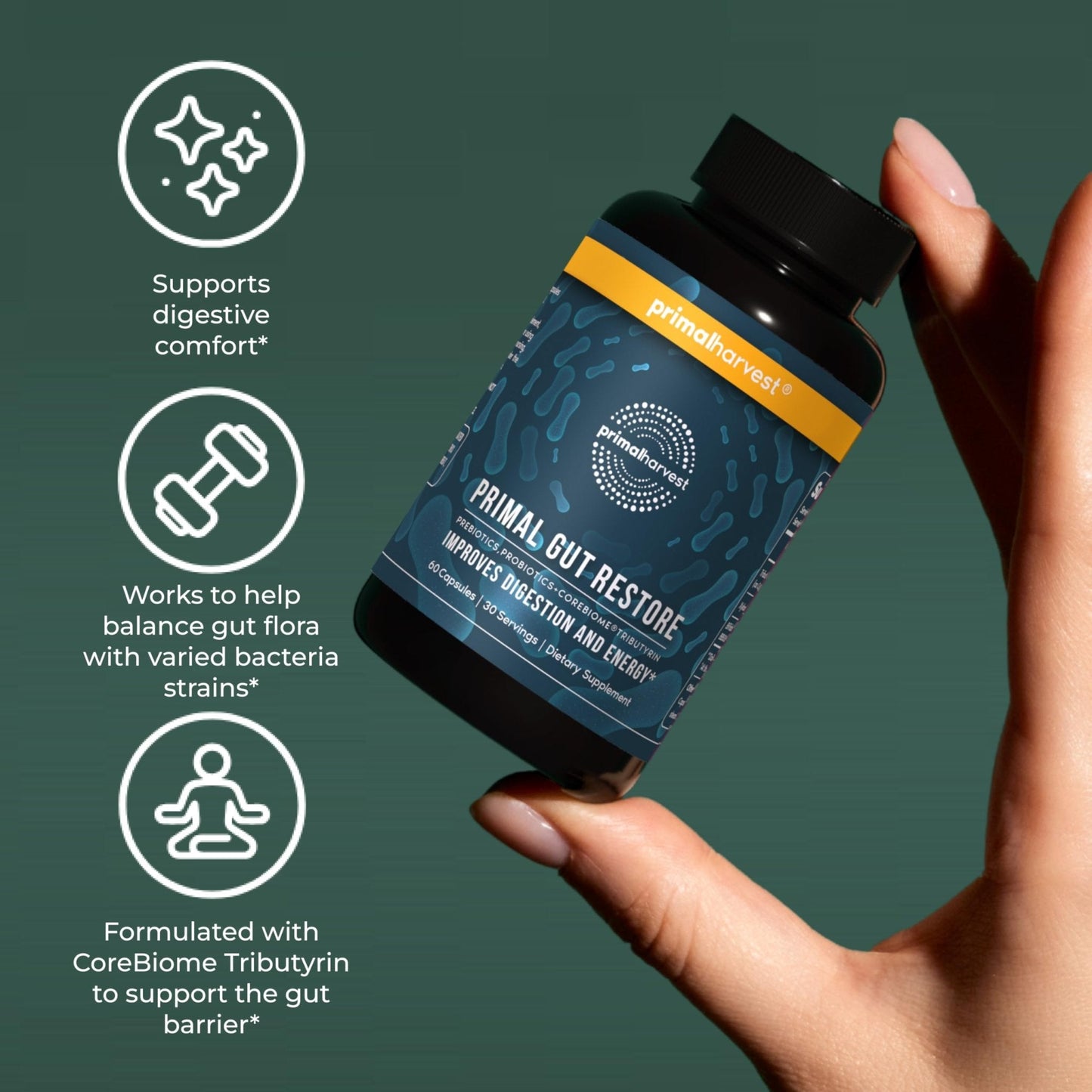 Primal Harvest Restore for Gut Health, Primal Gut Restore w/POSTbiotics, PREbiotics and PRObiotics for Women and Men, 60 CT - Digestion, Colon Cleanse, - PrimeBioHealth - canada supplements