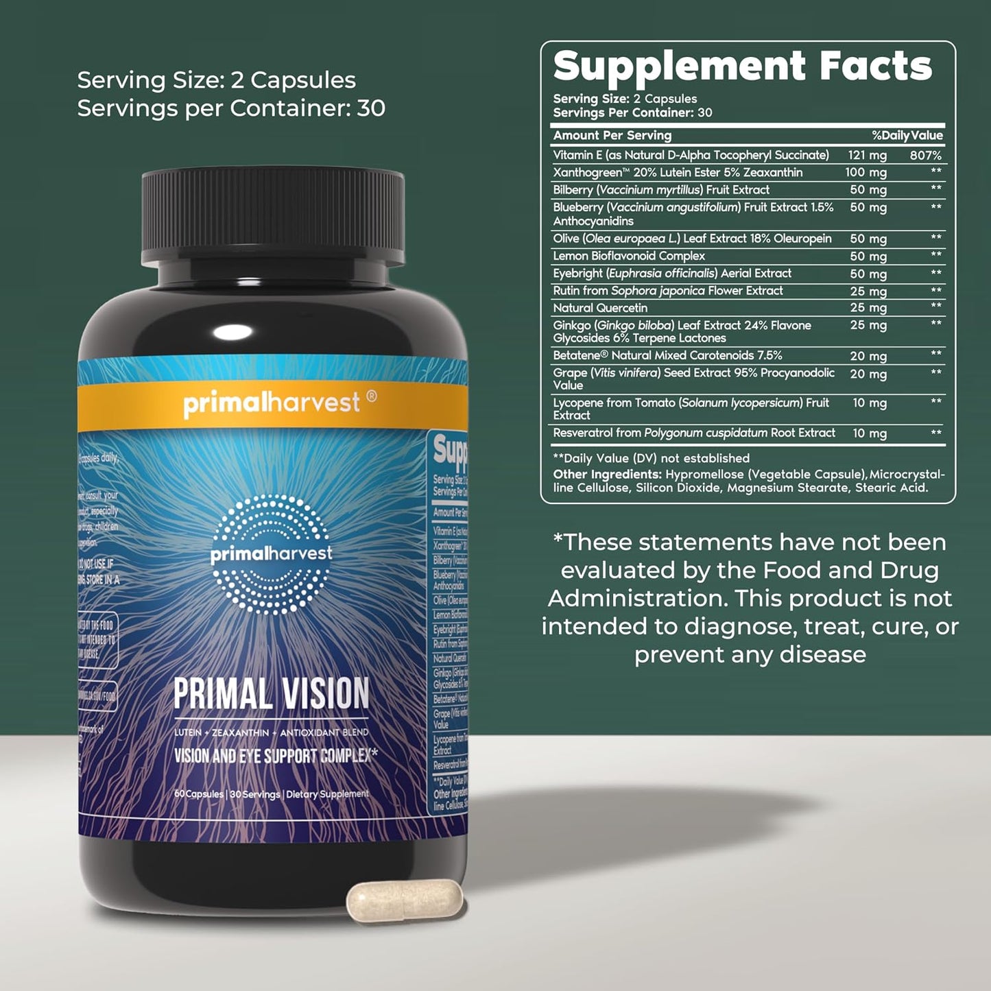 Primal Harvest Vision – Daily Vegetarian Friendly Supplement, Gluten & Dairy Free - PrimeBioHealth - canada supplements