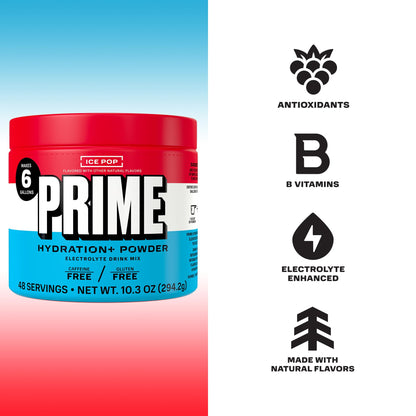 PRIME HYDRATION+ Electrolyte Powder, Ice Pop, Sugar Free Hydration Drink Mix with Potassium, Magnesium & B Vitamins to Replenish Fluids, - PrimeBioHealth - canada supplements