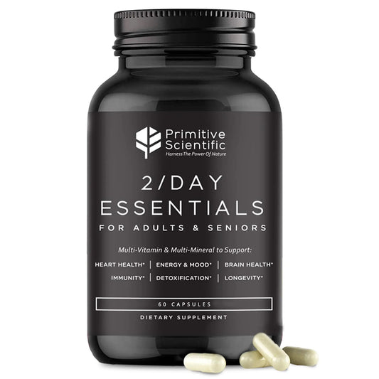 Primitive Scientific Whole Food Daily Essential Multivitamins for Adults and Seniors - 2X a Day - Vitamin A, C, D, E, B12 and Minerals - PrimeBioHealth - canada supplements
