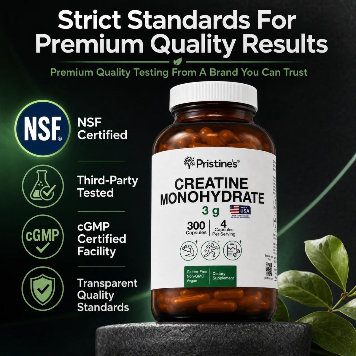 PRISTINE'S Creatine Monohydrate Capsules for Women & Men - NSF Certified 75 Day Supply 3G Creatine Pills for Women - Cognitive & Athletic Performance Support - PrimeBioHealth - canada supplements