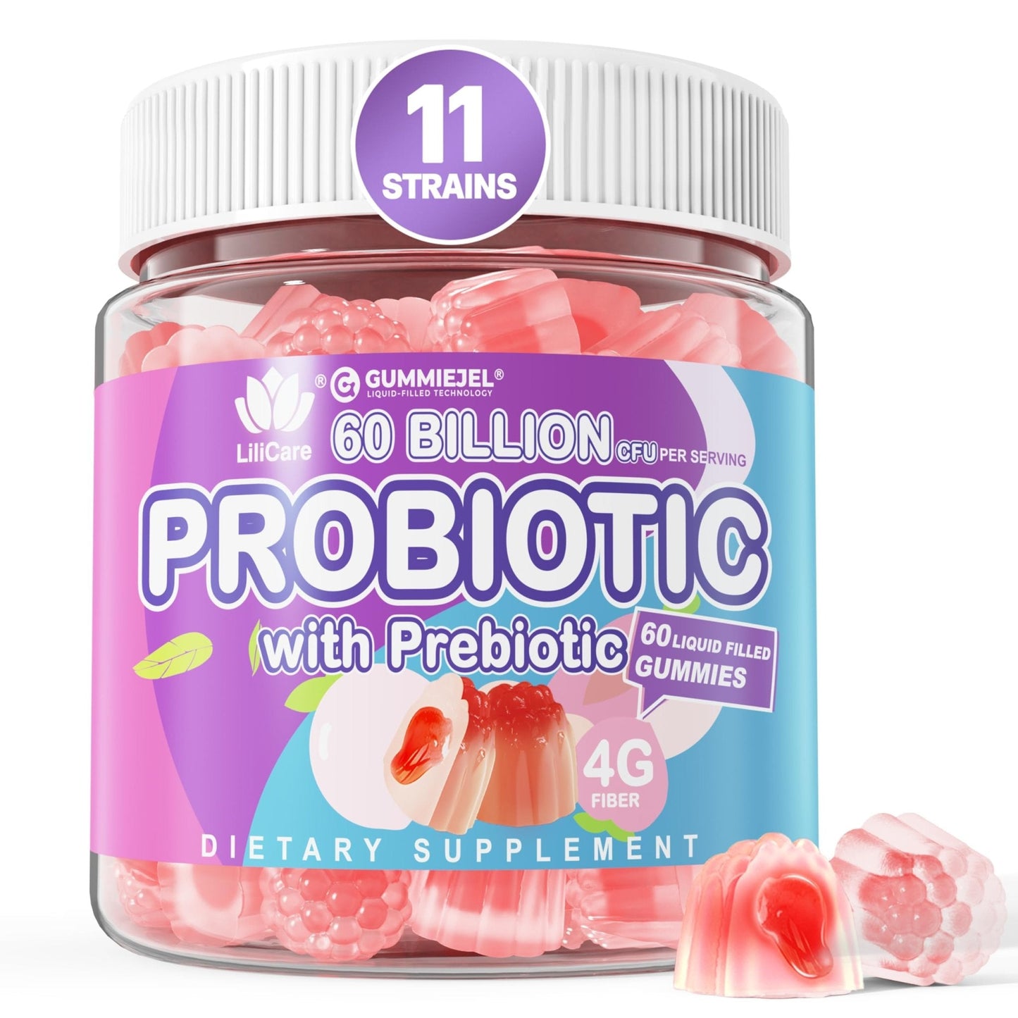 Probiotic Gummies 60 Billion CFU for Women Men & Kids, 11 Strains Probiotics + Organic Prebiotics Fiber for Immune, Digestive Health, Supports Constipation, - PrimeBioHealth - canada supplements