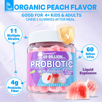 Probiotic Gummies 60 Billion CFU for Women Men & Kids, 11 Strains Probiotics + Organic Prebiotics Fiber for Immune, Digestive Health, Supports Constipation, - PrimeBioHealth - canada supplements
