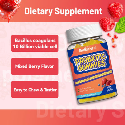 Probiotic Gummies for Digestive Health - 10 Billion CFU Bacillus Coagulans - Vegan & Non-GMO - Immune & Digestive Support for Men & Women - Strawberry & Mixed Berry Flavor - PrimeBioHealth - canada supplements