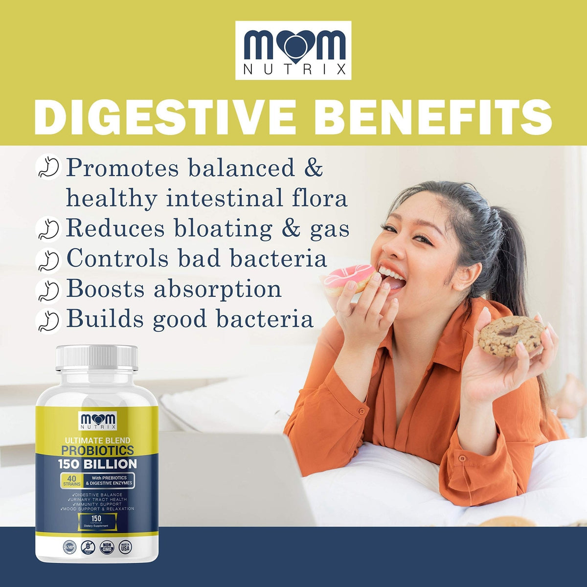 Probiotics 150 Billion CFU - 40 Strain Probiotics for Women, Men and Adults - Shelf Stable Probiotic with Organic Prebiotic - Acidophilus Probiotic - PrimeBioHealth - canada supplements