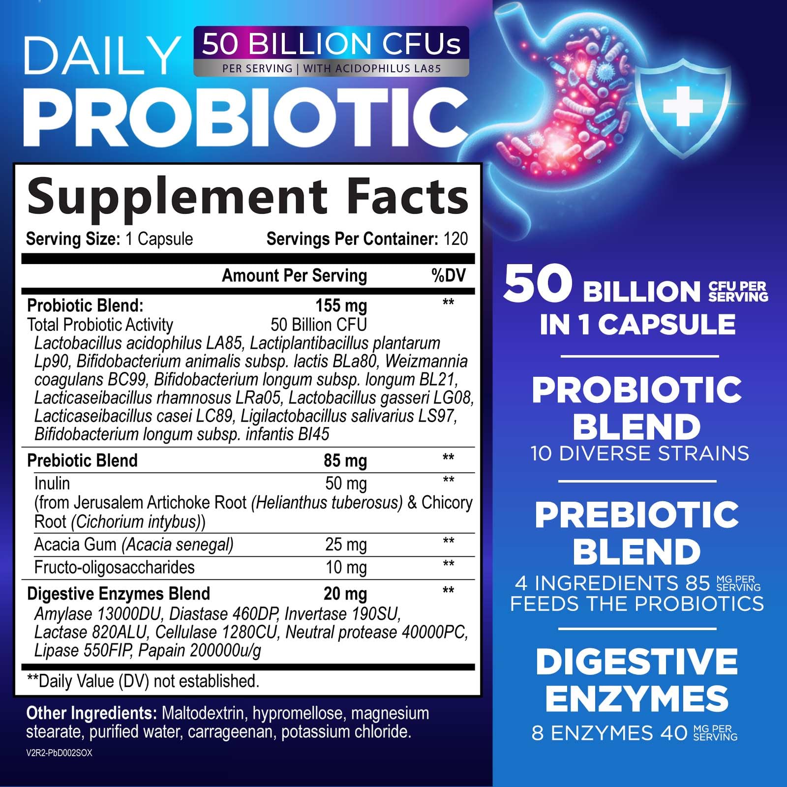 Probiotics 50 Billion CFU Per Serving - 10 Premium Strains + Digestive Enzymes & Prebiotics - Best Probiotic for Women & Men, Supports Immune, - PrimeBioHealth - canada supplements
