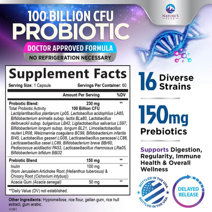 Probiotics for Digestive Gut Health - 100 Billion CFU Per Capsule, 16 Premium Strains & Prebiotics - Best Probiotics for Women & Men, Occasional Constipation - PrimeBioHealth - canada supplements