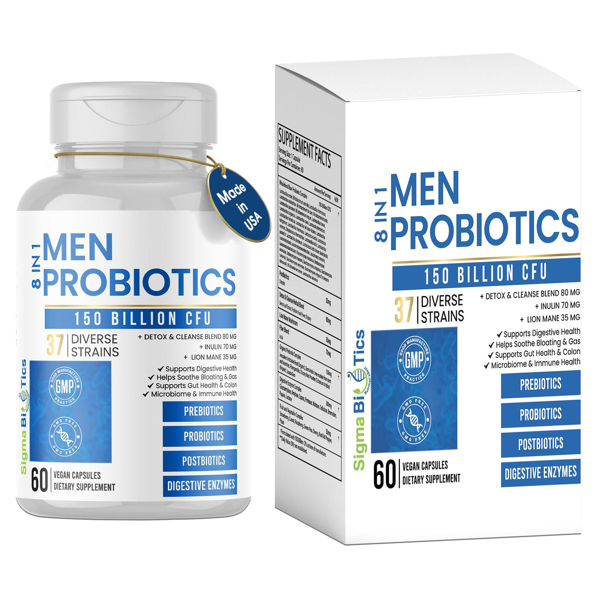 Probiotics for Men - 150 Billion CFU Acidophilus Capsules with Prebiotics & Postbiotics - Supports Gut Microbiome, Colon & Immune Health - PrimeBioHealth - canada supplements