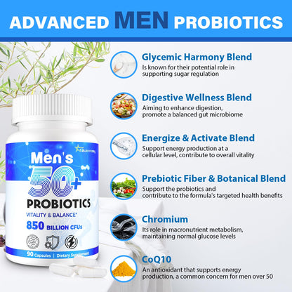 Probiotics for Men, Advanced 50+ Mens Probiotic, Comprehensive Gut & Energy Support with 850 Billion CFU, 1800mg Prebiotics Fiber – Tailored Wellness mens probiotics - PrimeBioHealth - canada supplements