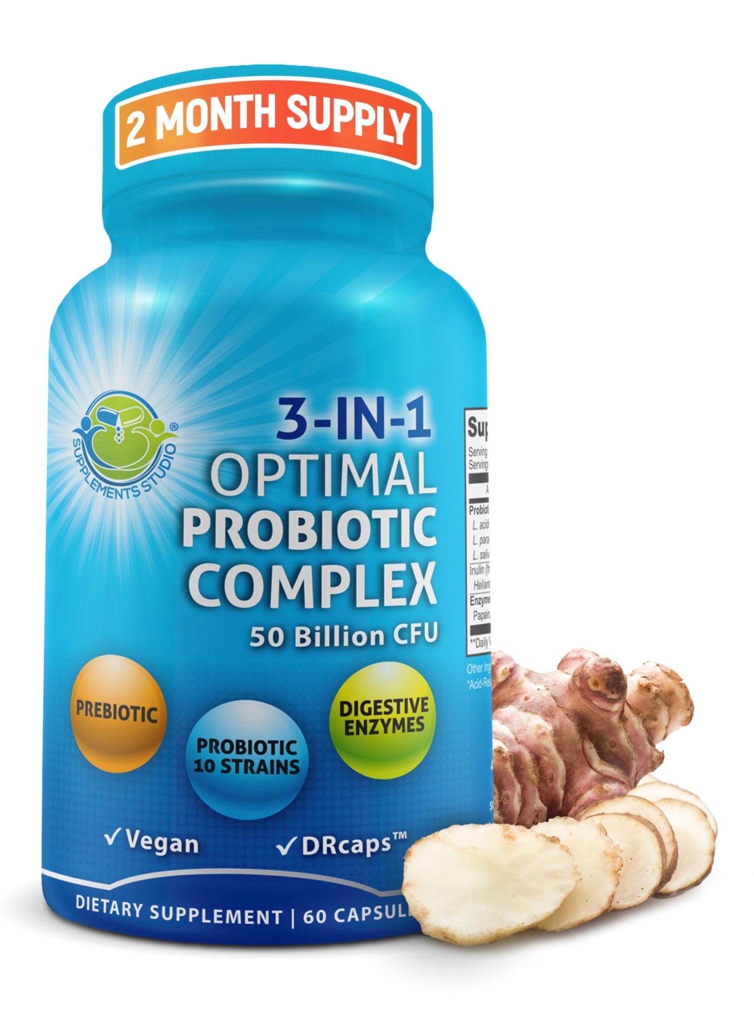 Probiotics with Digestive Enzymes and Prebiotic for Women and Men - 3-In-1 Vegan Probiotic Prebiotic Multi Enzyme Complex for Gut Health - PrimeBioHealth - canada supplements