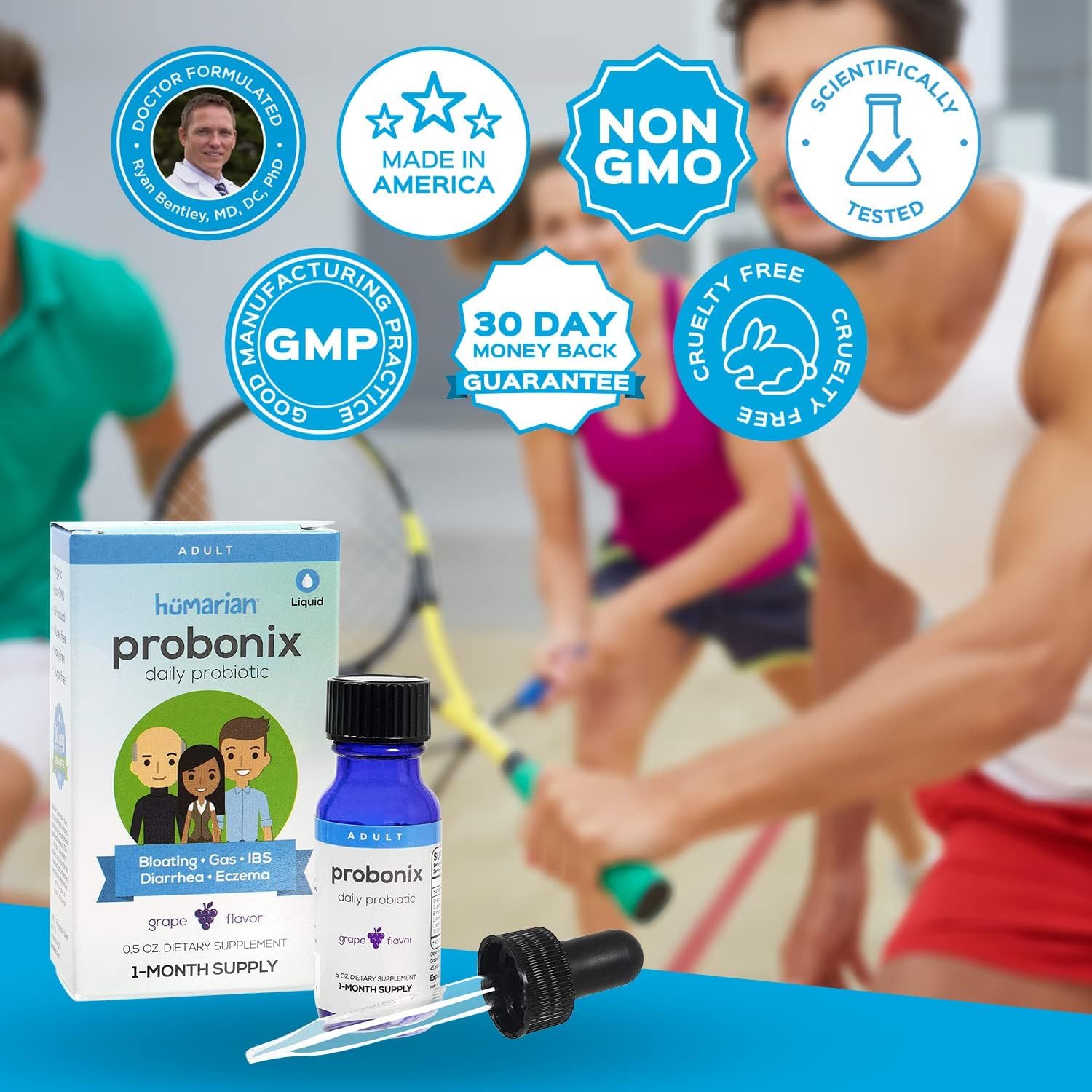 Probonix Humarian Liquid Probiotics for Adults - 12-Strain Probiotic Drops to Fortify Gut Health, Immunity and More - 30-Day Supply - Delicious Grape Flavor - PrimeBioHealth - canada supplements
