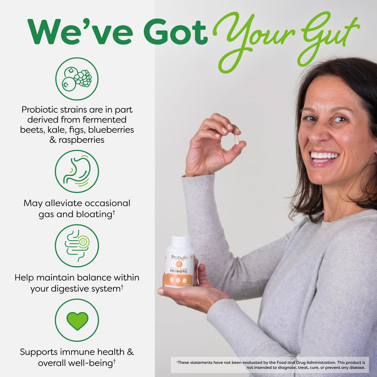 Probulin Total Care Probiotic Supplement, Daily Gut, Digestive, and Immune Health Probiotics Capsules for Men and Women, 20 Billion CFU, Vegan, 90 Count Bottle - PrimeBioHealth - canada supplements