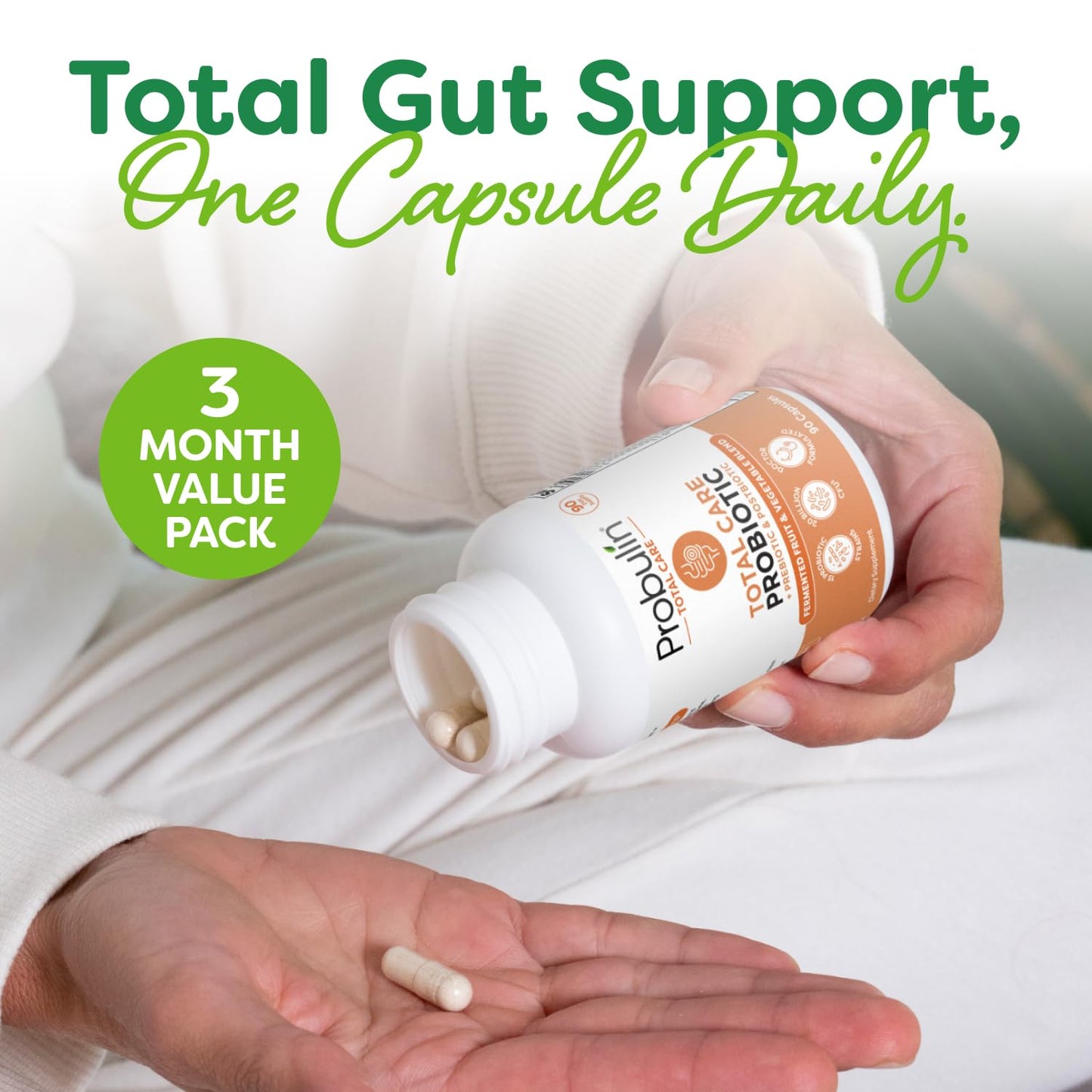 Probulin Total Care Probiotic Supplement, Daily Gut, Digestive, and Immune Health Probiotics Capsules for Men and Women, 20 Billion CFU, Vegan, 90 Count Bottle - PrimeBioHealth - canada supplements