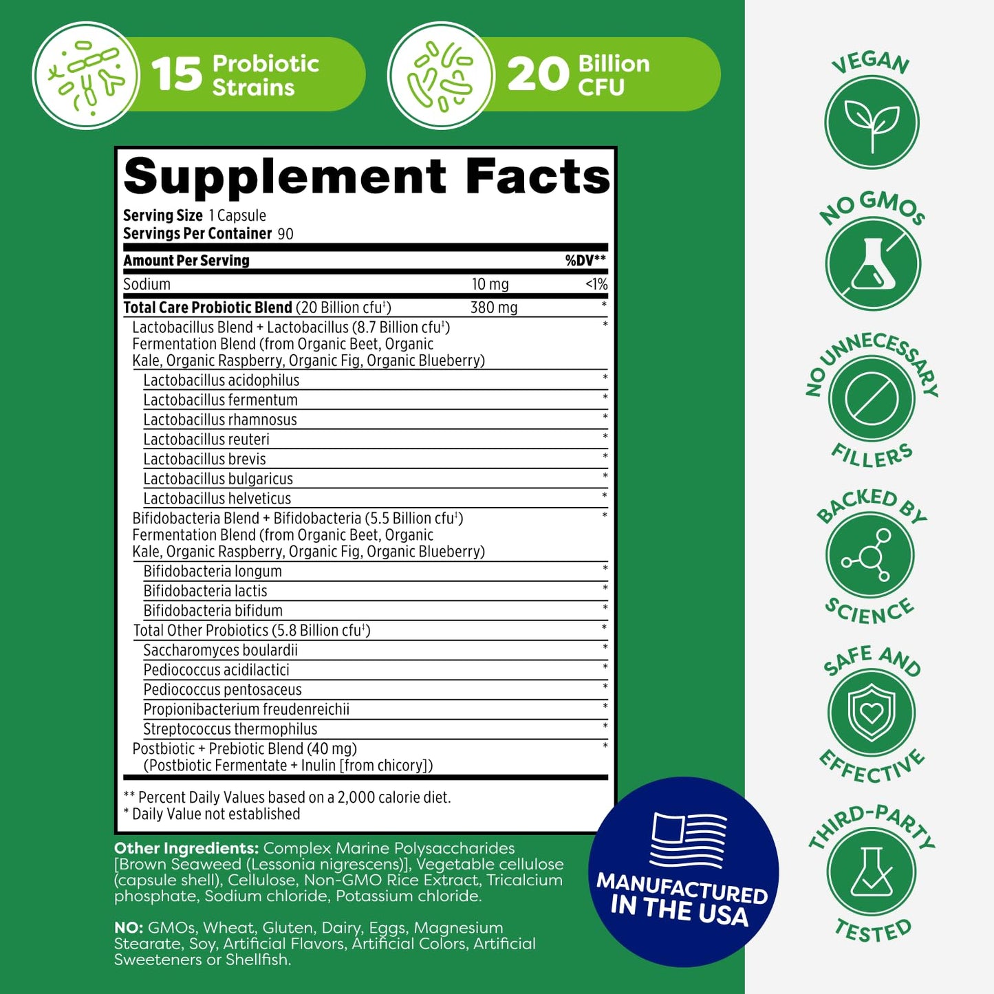 Probulin Total Care Probiotic Supplement, Daily Gut, Digestive, and Immune Health Probiotics Capsules for Men and Women, 20 Billion CFU, Vegan, 90 Count Bottle - PrimeBioHealth - canada supplements