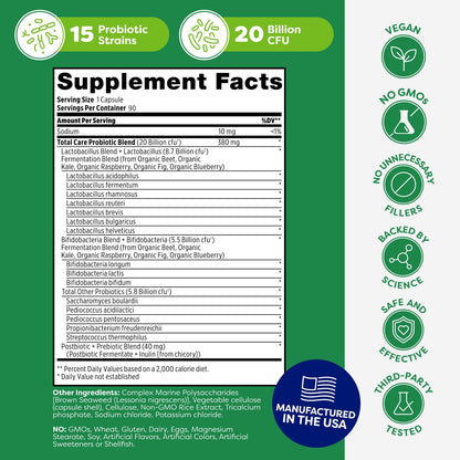 Probulin Total Care Probiotic Supplement, Daily Gut, Digestive, and Immune Health Probiotics Capsules for Men and Women, 20 Billion CFU, Vegan, 90 Count Bottle - PrimeBioHealth - canada supplements