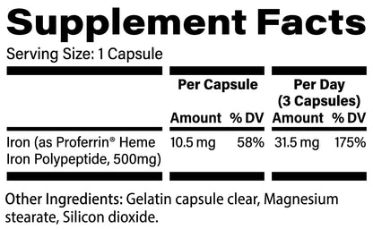 Proferrin Clear Heme Iron Supplement, 90 Capsules- Superior Absorption, Easy on The Gut, Natural, Made in The US - PrimeBioHealth - canada supplements