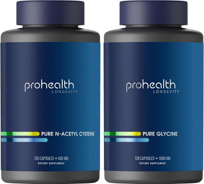ProHealth Pure Glycine 1000 mg, 120 Capsules + Pure N-Acetyl Cysteine (NAC) 600 mg, 120 Capsules Pack - PrimeBioHealth - canada supplements