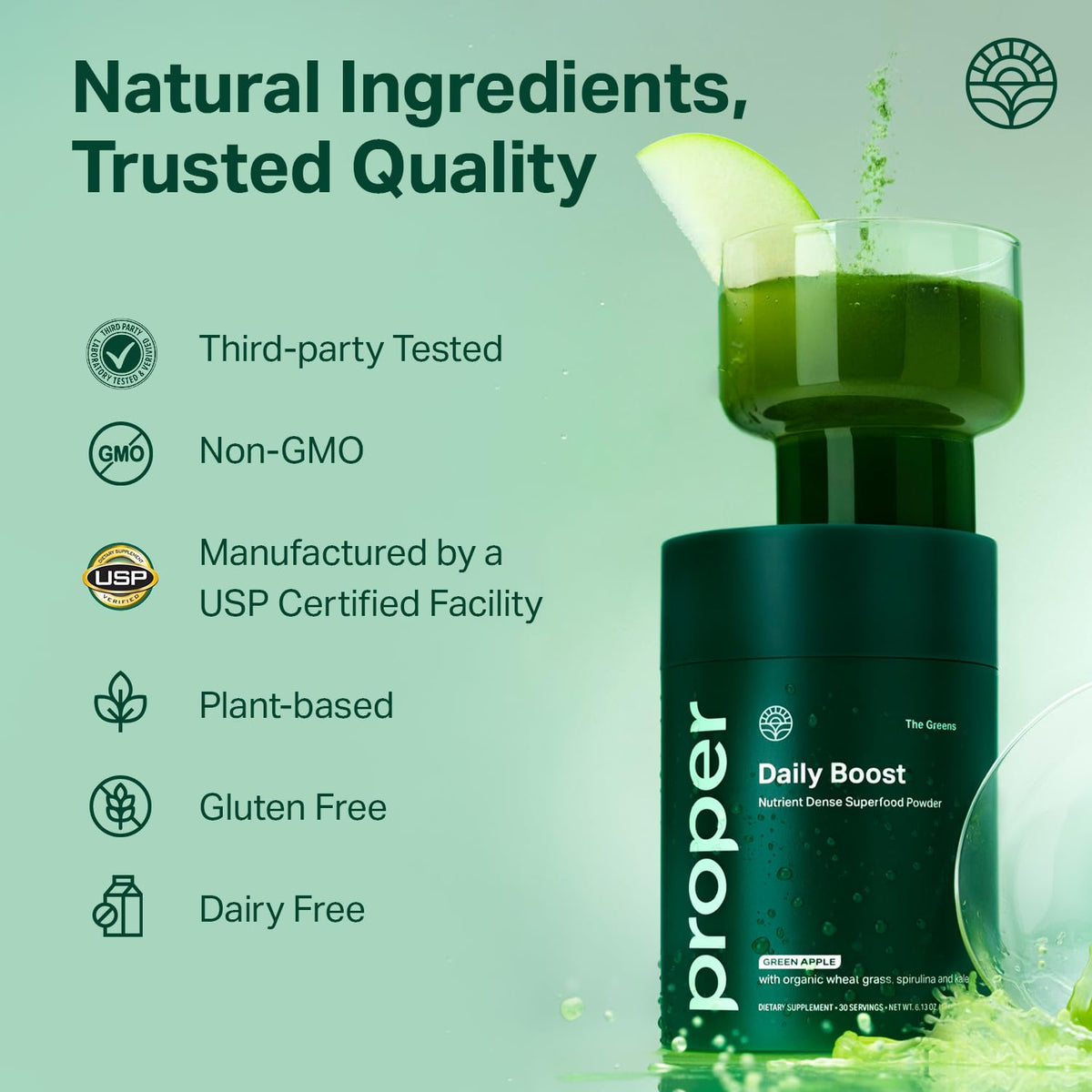 Proper, The Greens Daily Boost Organic Greens Powder. Whole Food, Apple Flavour Veggie Powder Superfood with Wheatgrass, Spirulina, Chlorella, Probiotics. - PrimeBioHealth - canada supplements