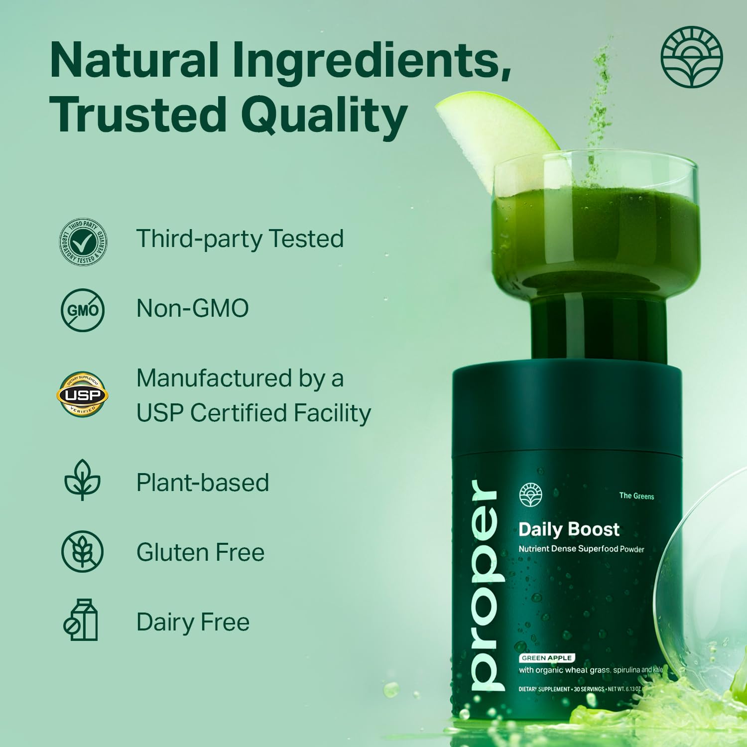 Proper, The Greens Daily Boost Organic Greens Powder. Whole Food, Apple Flavour Veggie Powder Superfood with Wheatgrass, Spirulina, Chlorella, Probiotics. - PrimeBioHealth - canada supplements