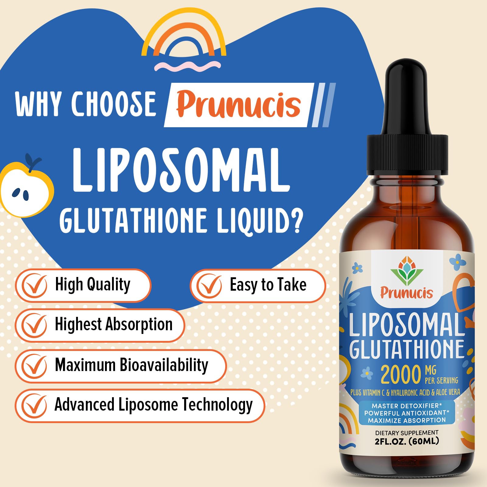 Prunucis 2000MG Liposomal Glutathione Liquid, 98% Absorption, Active Form L-Glutathione Supplement, - PrimeBioHealth - canada supplements