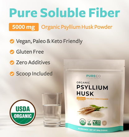 Psyllium Husk Powder Organic Certified - Finely Ground Whole Psyllium Husk Organic Fiber Powder for Baking Smoothies & More - Vegan Gluten Free Non-GMO & Filler Free Soluble Fiber (66 Servings) - PrimeBioHealth - canada supplements