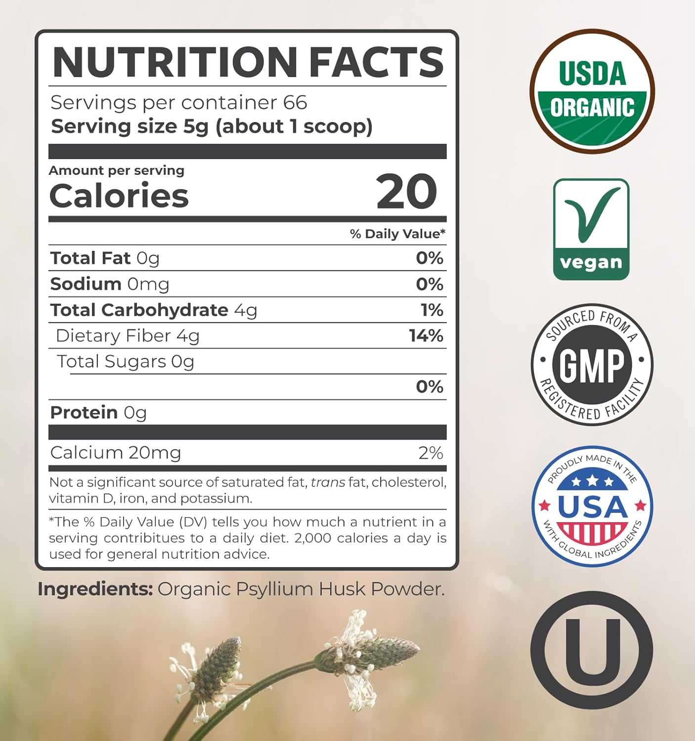 Psyllium Husk Powder Organic Certified - Finely Ground Whole Psyllium Husk Organic Fiber Powder for Baking Smoothies & More - Vegan Gluten Free Non-GMO & Filler Free Soluble Fiber (66 Servings) - PrimeBioHealth - canada supplements