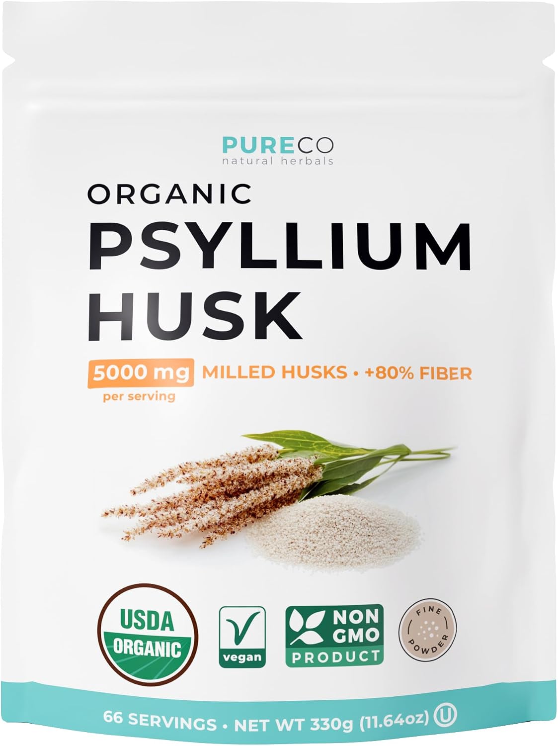 Psyllium Husk Powder Organic Certified - Finely Ground Whole Psyllium Husk Organic Fiber Powder for Baking Smoothies & More - Vegan Gluten Free Non-GMO & Filler Free Soluble Fiber (66 Servings) - PrimeBioHealth - canada supplements