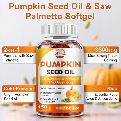 Pumpkin Seed Oil with Saw Palmetto, 3500mg Max Strength per Serving, 150 Softgels, Cold-Pressed with Essential Fatty Acids & Phytosterols, Supports Immune - PrimeBioHealth - canada supplements